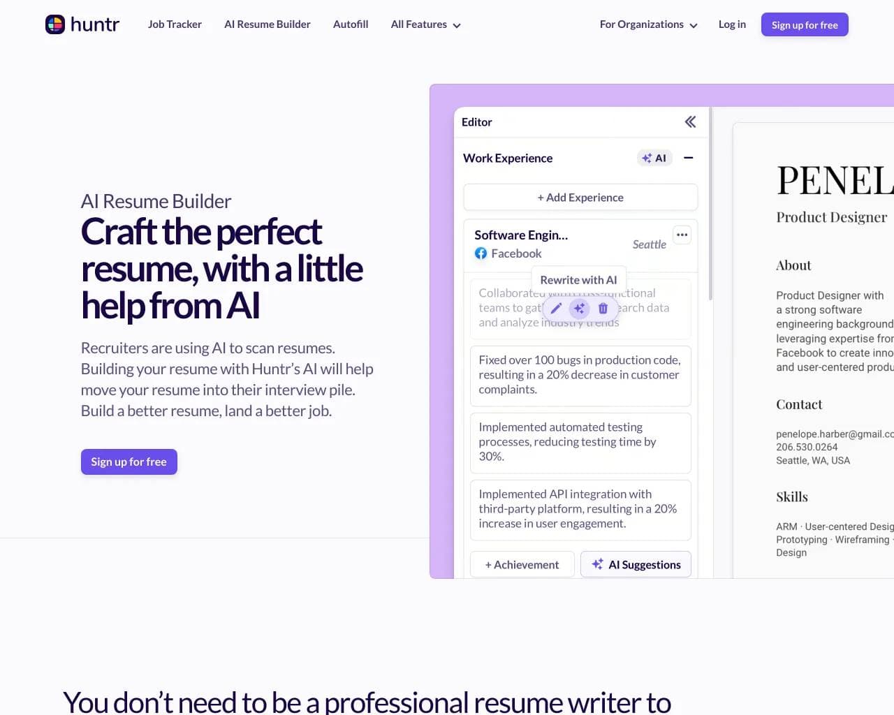 Huntr AI Resume Builder